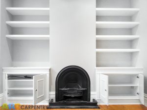 Alcove fitted TV cabinets with bookshelves