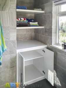 Bathroom bookcase with floating shelves. Made from humidity-resistant MDF