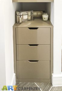 Bathroom bookcase with floating shelves. Made from humidity resistant MDF