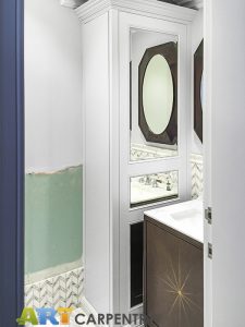 Bathroom wardrobes with mirrored false doors. Made from special moisture resistant MDF