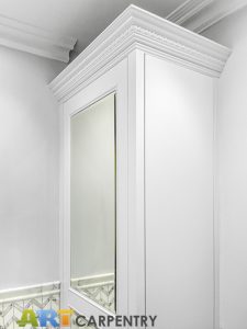 Bathroom wardrobes with mirrored false doors. Made from special moisture resistant MDF