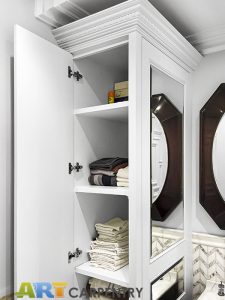 Bathroom wardrobes with mirrored false doors. Made from special moisture resistant MDF