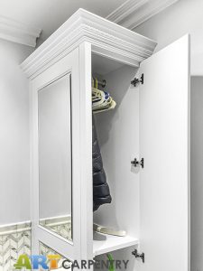 Bathroom wardrobes with mirrored false doors. Made from special moisture resistant MDF