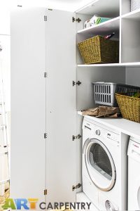 Laundry wardrobe with bi-folding doors. Includes space for laundry, washing machine, dryer, boiler and ect.