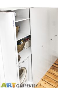 Laundry wardrobe with bi-folding doors. Includes space for laundry, washing machine, dryer, boiler and ect.